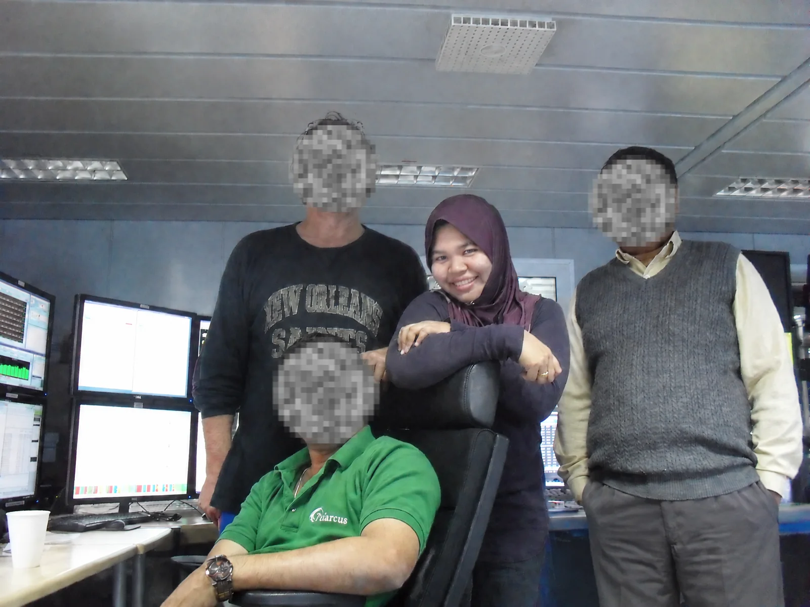 With Russian, Malaysian and Indian colleagues aboard Polarcus Samur.